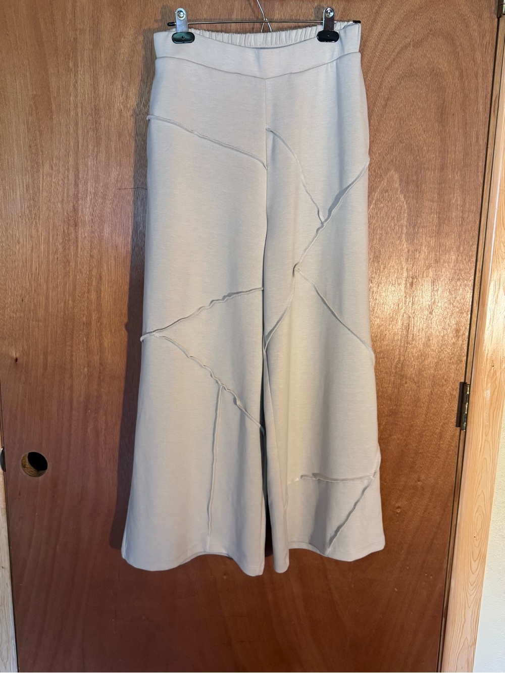 ISLE by Melis Kozan Wide Leg Pants M Cream Exposed Seam Patchwork Lagenlook - Picture 2 of 7